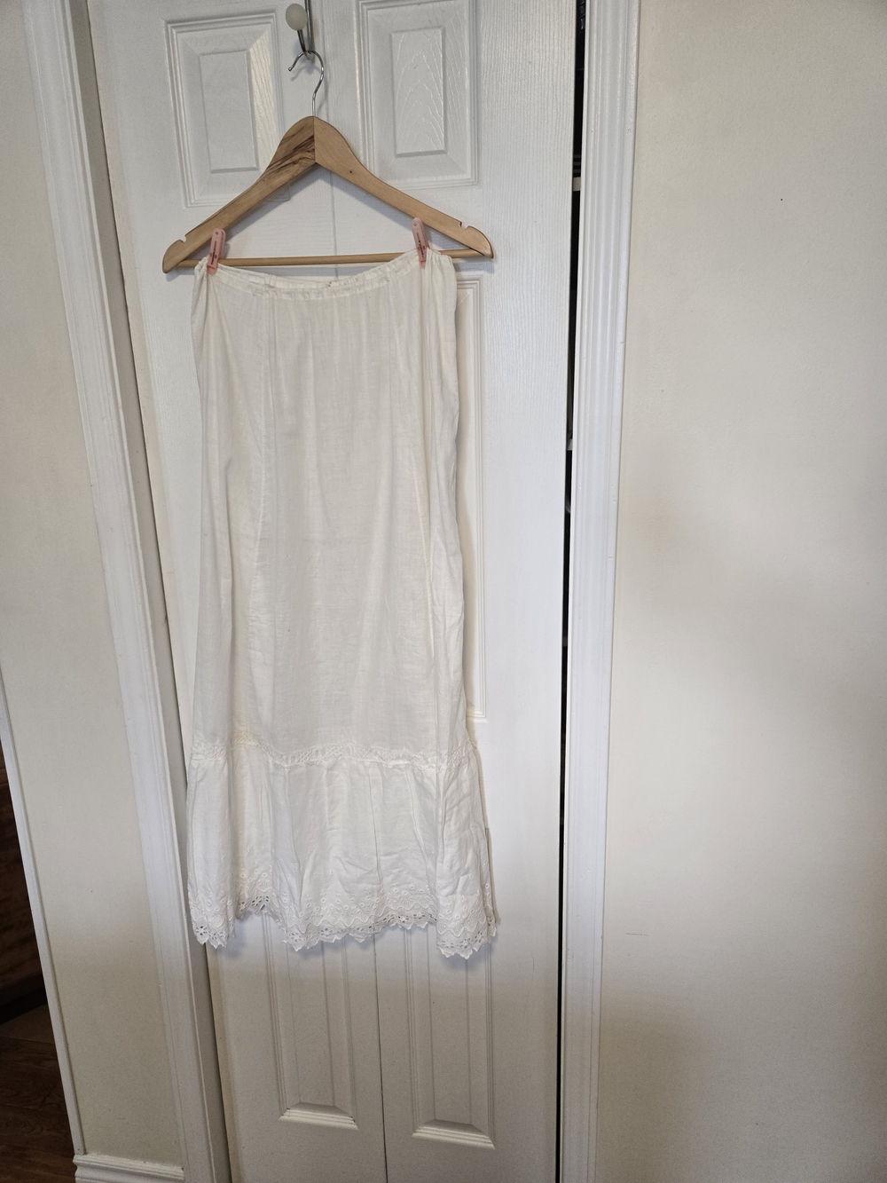 Edwardian Full White Cotton Slip Skirt with Lace Hem 24" Waist